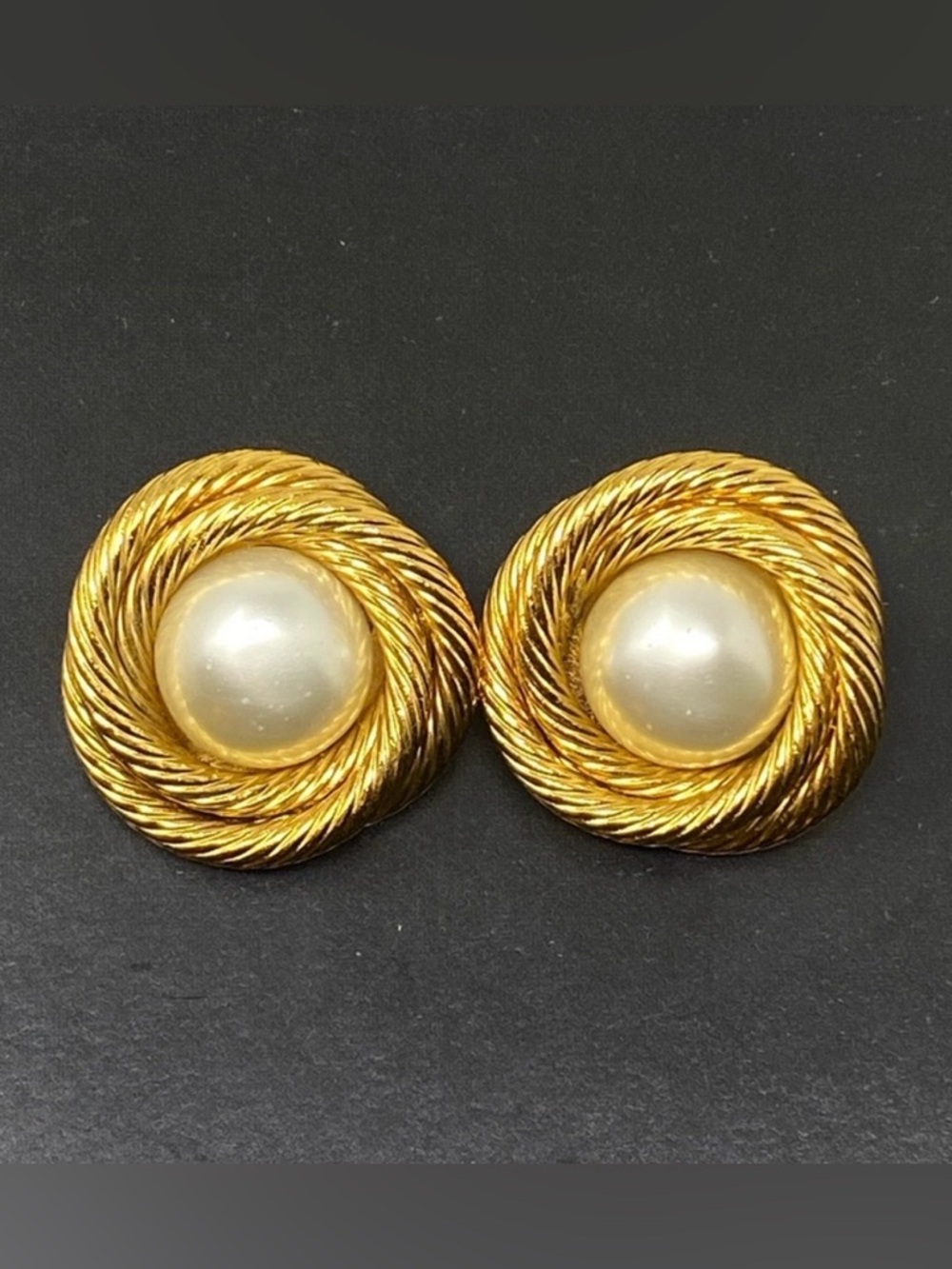 CHANEL 24K gold Plated Vintage faux Pearl Earrings in excellent used condition